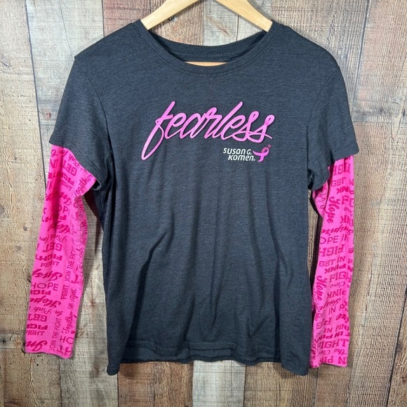 Susan G Komen Tops - Susan G Komen Fearless Pink Ribbon Long Sleeve Layered T Shirt Womens XL